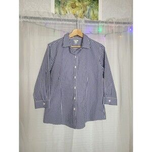 L.L. Bean Button Up Shirt wrinkle free classic Womens medium plaid blue
